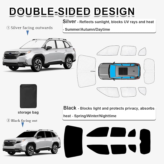 KMF Sun Shades for Subaru Forester Accessories 2025 2026, Full Car Window Covers for Windshield Side Rear, Thicken Sunshade UV Block and Protect Privacy Blackout for Camping 8Pcs - Image 4