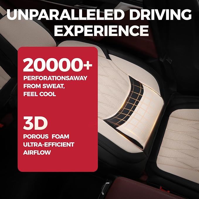 FREESOO Car Seat Covers Full Set Faux Leather Universal Fit Black Beige | faux nappa leather seat covers, waterproof breathable, full set lumbar support, front rear covers, fit sedans suvs pickups - Image 3