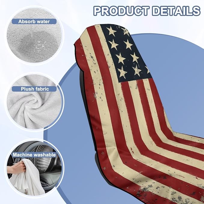 Horeset American Flag Multi-Function Car Seat Towel Cover – Beach Towel & Gym Towel for Car Seat, Absorbent Sand Proof Sweat Protector for SUV Sedan Truck, Patriotic Design,1pcs - Image 8