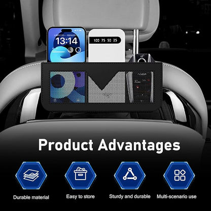 Car Storage Bag, Leather Mesh Car Side Door Organizer, Self Adhesive Seats Consoles Storage Bag for Mobile Tickets Keys Cards, Universal for Most Vehicles (Black) - Image 3