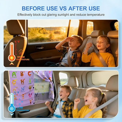 Car Window Shades, [Upgraded] 8 Strong Magnets Magnetic Side Window Sun Shade [2 Pack] - Dual Layer UV Ray Protection Car Sunshade for Baby, Kids & Pets.Animal Alphabet Pattern - Image 8