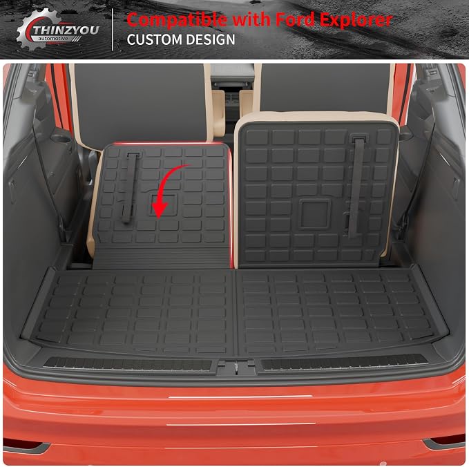 Cargo Mat with 3rd Row Backrest Mat for 2020-2026 Ford Explorer | 6&7 Passenger Trunk Mat Cargo Liner Seat Back Cover Protector TPE All Weather Trunk Liner 2025 Explorer Accessories - Image 6
