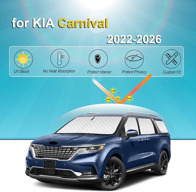KMF 8pcs Thicken Sun Shades for Kia Carnival 2022-2025 2026 Accessories, Full Car Window Covers Sunshade for Windshield Side Rear, UV Block and Privacy Blackout for Car Camping Outdoor - Image 5