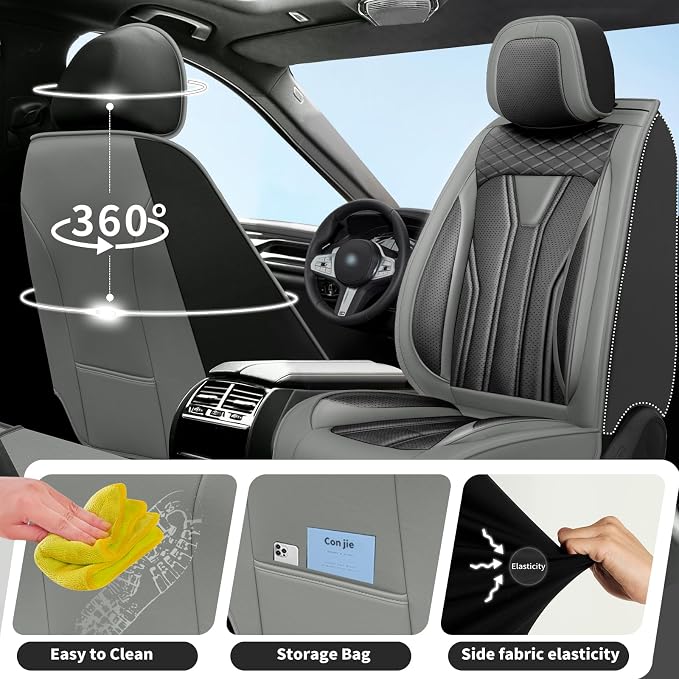 Fit Titan Car Seat Covers Premium Leather for Nissan Titan 2009-2023 2024. Waterproof， Breathable, Scratch-Resistant & All-Weather Seat Cushion Protector（2 Front Seats,Gray&Black - Image 4