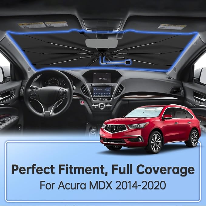 Windshield Sun Shade Umbrella for Acura MDX 2014-2020 Front Window | 360 Rotation Foldable Car Sunshade, Highly Reflective Windshield Sun Shield Visor for UV Protection, Keep Car Cool - Image 2