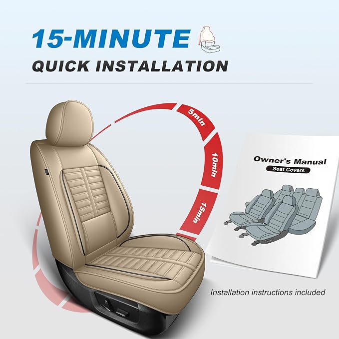 Fit for Subaru Forester Seat Covers 2007-2026 Front Set | Faux Leather Waterproof Car Seat Covers, Airbag Compatible with Lumbar Support Anti-Slip Design, 2 Seater Beige - Image 2