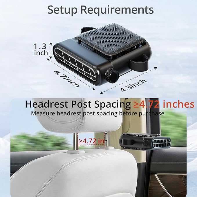 Car Seat Fan with Dual Seatback Cooling Airflow for Driver & Kids | Corded USB Powered, Baby Rear Facing, 3-Speed Quiet Car Fan, Headrest Back Seat Fan for Infant, Kids & Dogs - Image 4