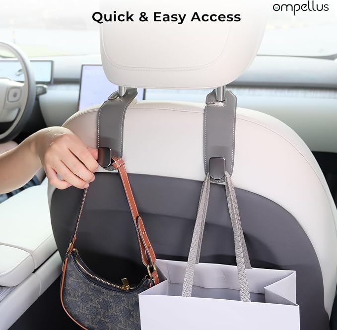 Car Purse Holder,2 Pack Leather Car Purse Hook,Car Organization Accessories | Sturdy Metal Core, Premium Leather Wrapped, Universal Fit for Most Vehicle Seat Headrest, 360-degree Rotation,Easy to Install - Image 7