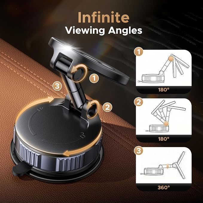 UGREEN Magsafe Car Phone Mount, 80LB Vacuum Suction Phone Holder | 3600gf Magnetic Hold with N52 Magnets、360° Rotation、Dashboard & Windshield Compatible with iPhone 17-12 Plus Pro Max Series - Image 4