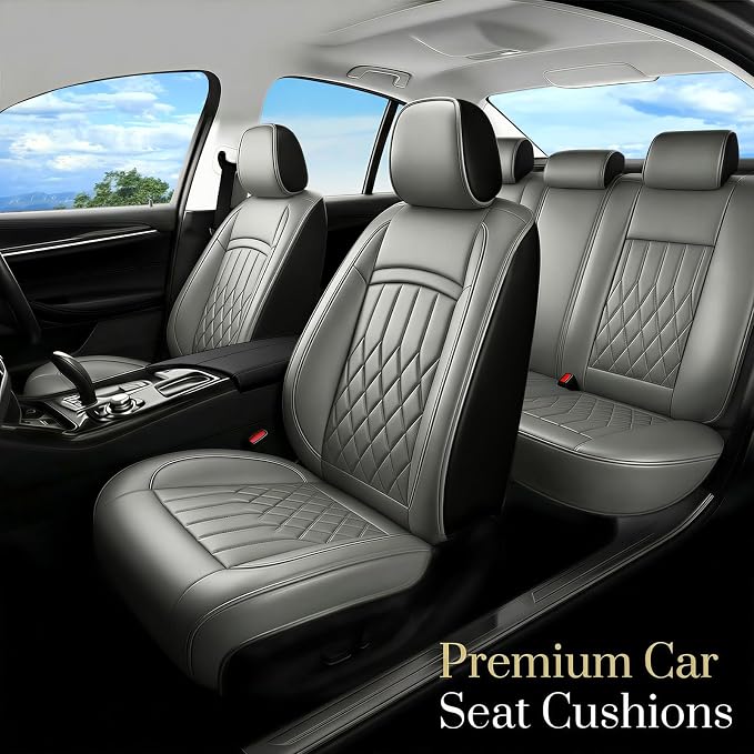 Fit for 4Runner Car Seat Covers Compatible with Toyota 4Runner 2003-2026(Only for 5 Seats Version) - Waterproof Leather Seat Cushions Protector, Airbag Compatible, Full Set 5 Seats (Gray) - Image 2