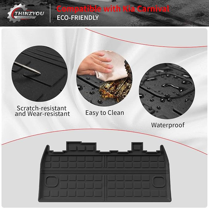 Cargo Mat for 2022-2026 Kia Carnival Gas/2025 2026 Carnival Hybrid | Trunk Mat & Backrest Mats, TPE All Weather Cargo Liner Back Seat Cover Protector 2024 Carnival Accessories - Image 4