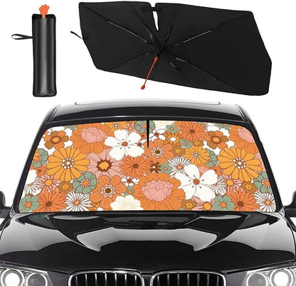 2025 Upgrade Womens Cute Car Windshield Sun Shade Umbrella 5 Layers Nano Coatings Flower Floral Car Front Window UV Block Sunshade Cover for Most Cars SUV Universal Size 57"x30" by Hello+Gorgeous