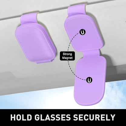 Sunglasses Holder for Car Visor, Magnetic Leather Car Sunglass Holder, Car Sun Visor Glasses Hanger Clip, Car Interior Accessories for Women Men, Fits All Size Eyeglasses - Image 3