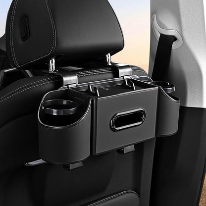 Back Seat Car Organizer,4 in 1 Multifunctional Car Back Seat Storage Box with Drink Cup Holder Tissue Box, for Hold Phone,Snacks, Drinks, Handbag-Black-2Packs - Image 5