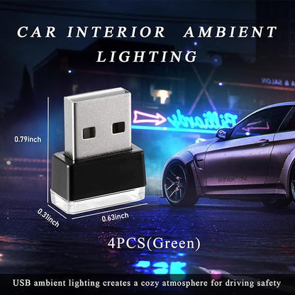Yourkar 4 PCS USB LED Car Interior Atmosphere Lamp, Plug-in USB Interface Trunk Ambient Lighting Kit, Night Led Decoration Mini USB Light, Universal Interior Car Accessories (Green) - Image 2