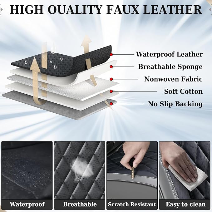 Coverado Car Seat Covers Front Seats, Waterproof Seat Covers, Faux Leather Car Seat Covers 2 Pack, Universal Car Seat Protector Front Seat Cover Fit for Most Cars Trucks SUV- Gray&Black - Image 5