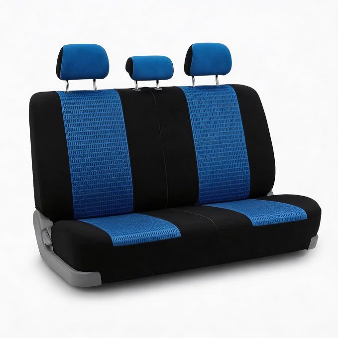 FH Group Automotive Seat Cover Trendy Elegance for Back Seat Blue Car Interior Accessories for SUV, Sedan & Van Universal Fit Combo Rear Seat Cover Split Bench Car Seat Protector for Dogs and Kids by FHGroup