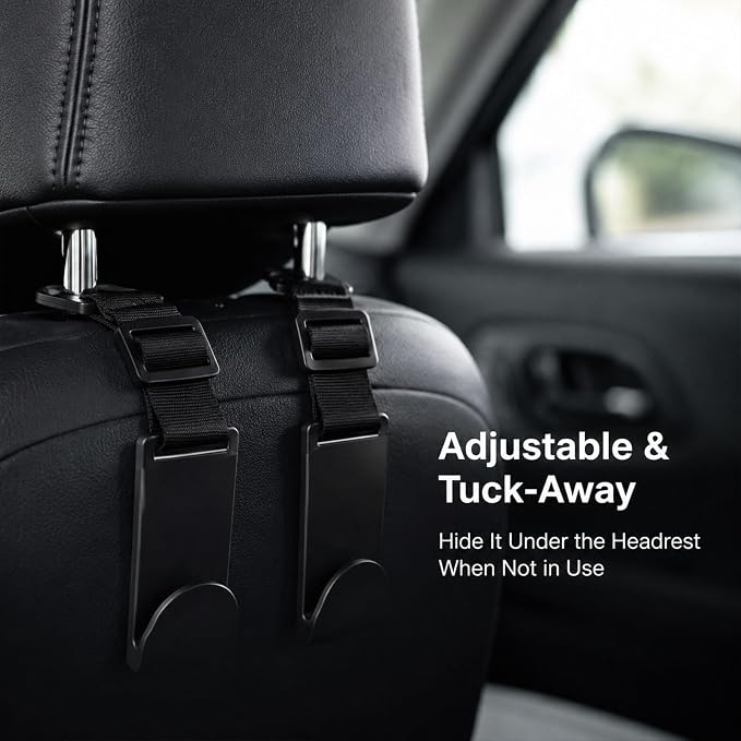 4 Pack Headrest Hooks for Car, Adjustable Purse Hook, 110 LBS Heavy Duty, Vehicle Seat Back Organizer for Purses, Bags, Handbags, Easy Install ﻿(Black) - Image 3