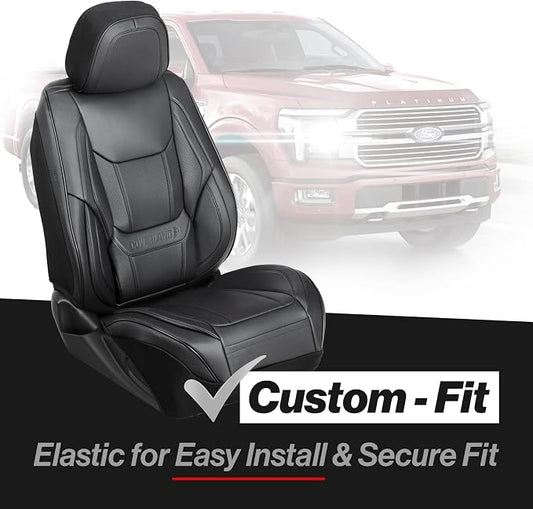 Coverland Custom Car Seat Covers Full Set, 2011-2024 F-450 Super Duty Crew Cab, Super Cab, Airbag Compatible, Water Resistant Leather, Memory Form Back Support Car Seat Cushion (Full Set - Black) - Image 2