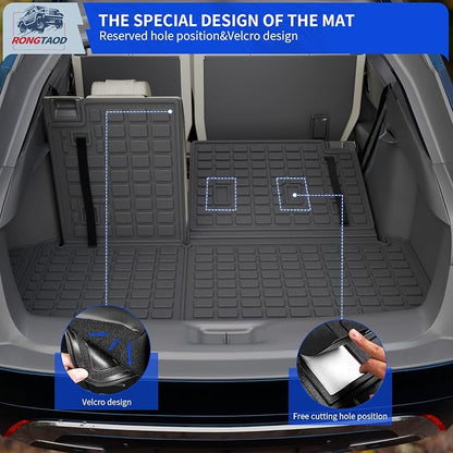 Rongtaod Floor Mats Set for 2024 2025 2026 Toyota Grand Highlander | Trunk Mat with Backrest Mat Waterproof Cargo Mat Cargo Liner TPE All Weather Back Seat Protector Grand Highlander Accessories - Image 7