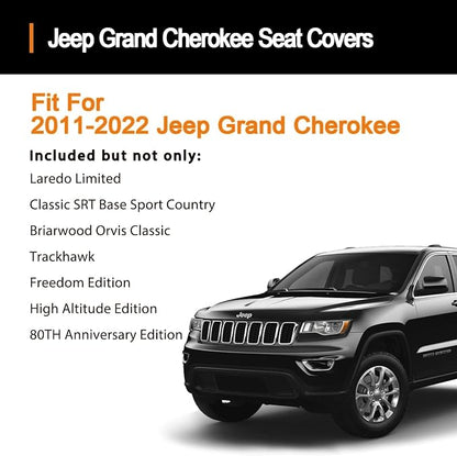 Huidasource Jeep Grand Cherokee Seat Covers, 2 Pieces Waterproof Leather Customized Car Seat Cushion Covers Protectors Compatible with Jeep Grand Cherokee 2011-2022 (2Pcs Front/Black) - Image 4