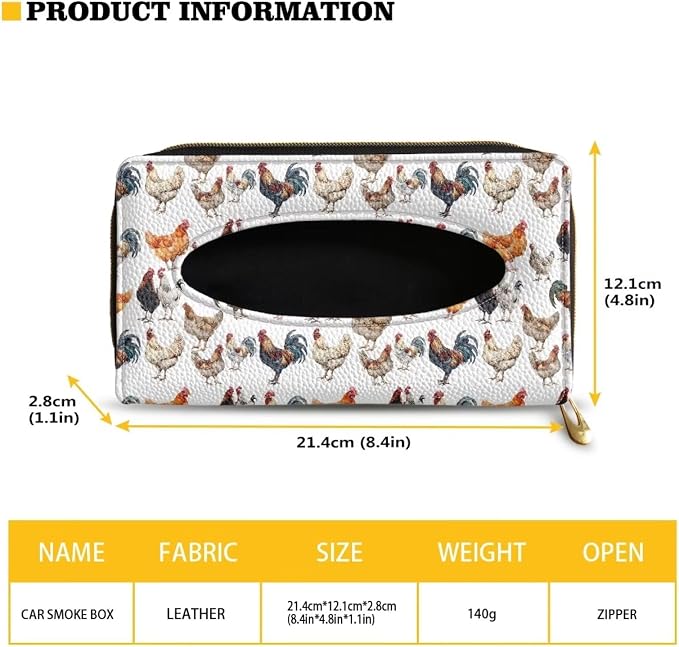 Biyejit 2 Pack Car Tissue Holder, Rooster Pattern Car Decorative Hanging Napkin Case, PU Leather Tissue Box for Car Sun Visor, Backseat - Image 6