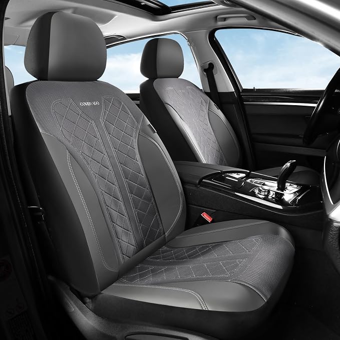 Coverado Car Seat Covers 2-Pack, Luxury Front Seat Covers, Automotive Car Seat Protectors, Gray Driver Seat Covers Universal Fit for SUVs, Trucks, Sedans by COVERADOAUTO