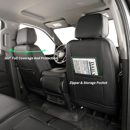 Silverado Seat Covers for 2014-2018 Chevy Silverado/GMC Sierra 1500/HD 2500/3500 DoubleCab Pickup Seat Cover,Fully Covered,Waterproof Truck Leather Seat Protector(Full Set,Black/Grey) - Image 4