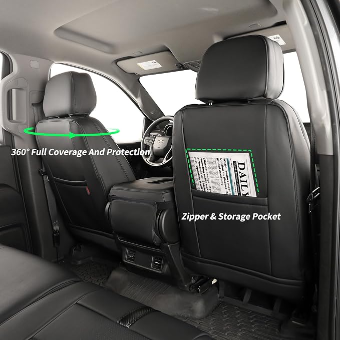 Silverado Seat Covers for 2014-2018 Chevy Silverado/GMC Sierra 1500/HD 2500/3500 CrewCab Pickup,Fully Covered,Waterproof Truck Leather Seat Protector(Full Set,Black & Carbon Fiber) - Image 5