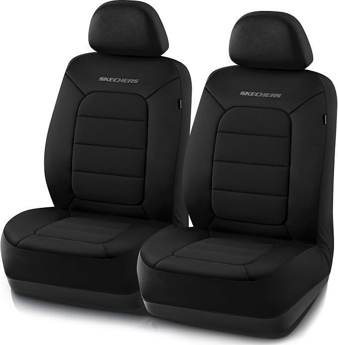 Skechers Memory Foam Car Seat Covers,Thick Cool Touch Fabric Seat Covers Front Seat Covers Airbag Compatible,Automotive Comfort Protection for Most Cars,Vans,Trucks,SUV,Black by Unknown