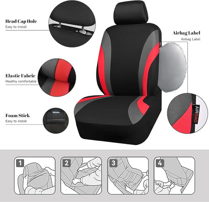 CAR PASS Line Rider Sporty Front Seat Covers,Red Car Seat Covers Two Front Seats Only, Airbag Compatible,Universal Fit Sedans,Cars,Vans,SUV,Truck(Black and Red) - Image 3