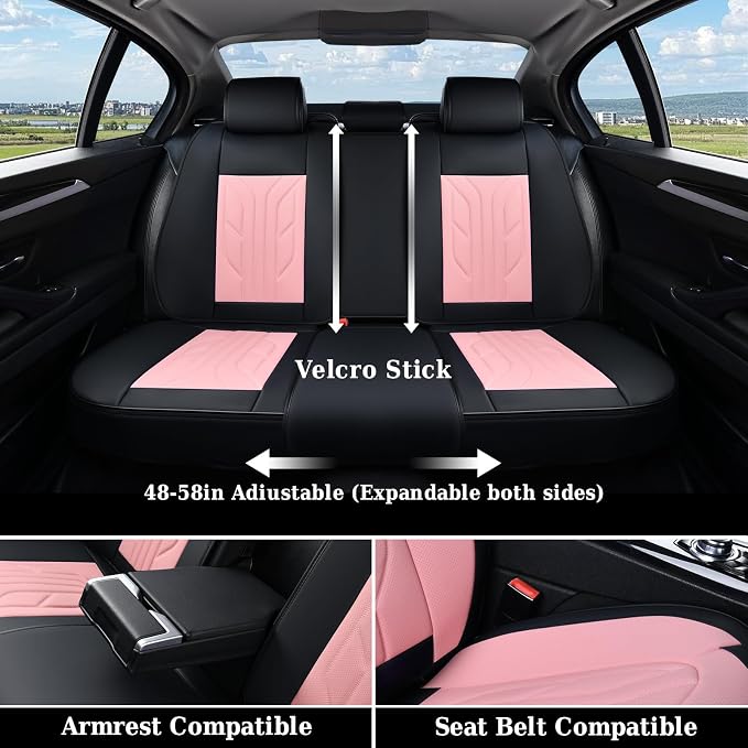 Coverado Front Seat Covers, Car Seat Covers Front Seats, Leather Seat Covers for Cars, Automotive Seat Covers Car Seat Protector Car Accessories Fit for Most Sedans SUV Pick-up Truck(Black&Pink) - Image 6
