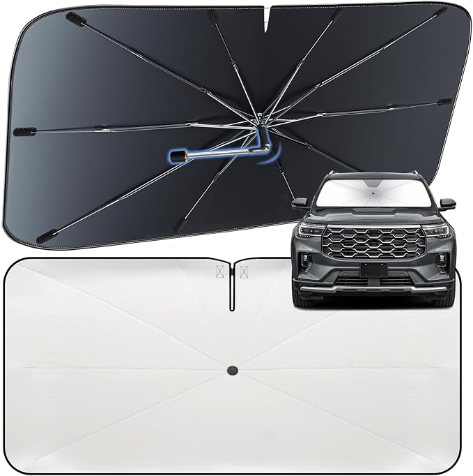 Windshield Sun Shade Umbrella for Ford Explorer 2020-2026 Front Window | Heat-Reflective Window Shade, Umbrella Sunshade Cover Blocks Heat, Protects Interior, Vehicle-Specific Precision Fit by Fshaanys