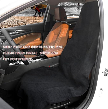 Car Towel Seat Cover, Waterproof Non-Slip Front Seat Protector for Post Gym Workout Beach Hiking, Sweatproof Washable Bucket Seat Protective Cover for Car SUV Truck Sedan (Gray) - Image 4