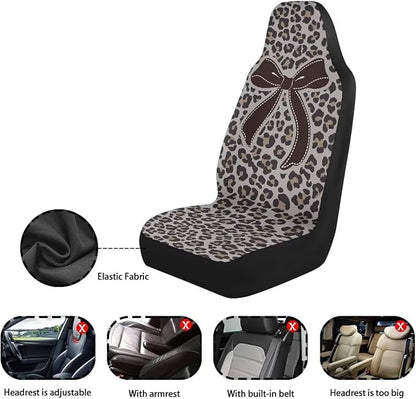 Bow Front Car Seat Cover Set of 2 Leopard Print Car Seat Covers for Front Seats Auto Interior Accessories Anti-Slip Back Fabric for Cars Sedans and SUVs - Image 6