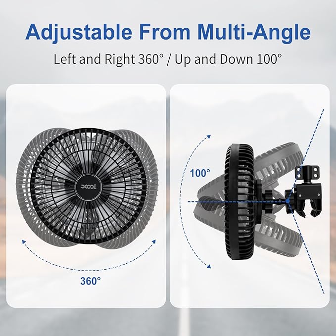 XOOL Clip Car Fan, 9 Inches 12V/24V Fan, 360° Rotatable Electric Cooling Clip on Fan with Stepless Speed Regulation for SUV, RV, Truck - Image 2