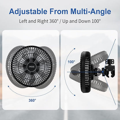 XOOL Clip Car Fan, 9 Inches 12V/24V Fan, 360° Rotatable Electric Cooling Clip on Fan with Stepless Speed Regulation for SUV, RV, Truck - Image 2
