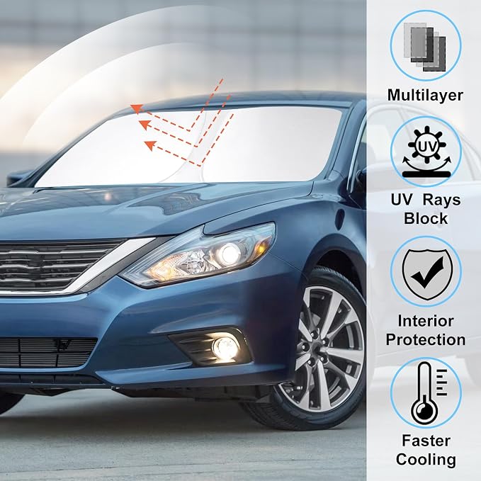 Windshield Sun Shade for 2013-2018 Nissan Altima Accessories | Full covered, Foldable & Durable, Block UV Rays, Reduce Heat, Easy to install, Keep Car Cooler - Image 2
