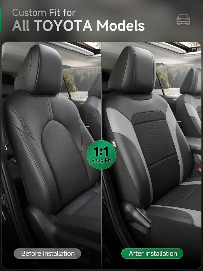 GIANT PANDA Air Cool Mesh Car Seat Cover Custom Fit Toyota Rav4 Camry Highlander Corolla Prius Corolla Cross Venza Avalon,Breathable Cooling Seat Protector with Leather Back Pannel(Black+Gray) - Image 2