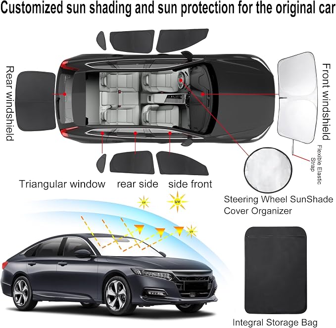 TINGLU Window Shades for Honda Accord 2023-2026 Accessories Car Side Full Windows Windshield Sun Shade Sun UV Rays & Privacy Protection for Camping,Napping,and Relaxing 8PCS - Image 3