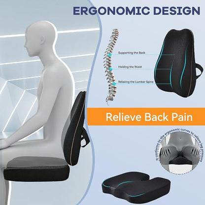 Car Seat Cushion with Lumbar Support, Memory Foam for Long Driving | 3D Breathable Mesh, 60D Memory Foam, Non-slip Base And Adjustable Strap; For Cars, Trucks, Office And Gaming Chairs, Black - Image 3