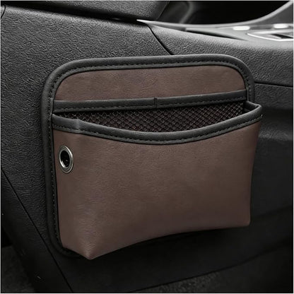 Car Seat Side Pocket Organizer, Multifunctional Leather Console Side Storage Pouch with Card Holder, Waterproof Phone & Sunglasses Pocket Bag for Car Door Seat Console (Brown) by XJVSS