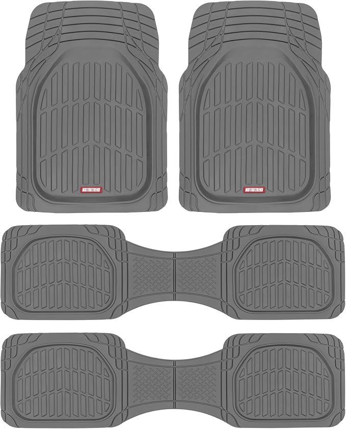 Motor Trend Original FlexTough Gray Rubber Car Floor Mats for 3 Row Vehicles, Front & Rear 2nd Row Deep Dish All Weather Automotive Heavy Duty Trim to Fit, Automotive Liners for Cars Truck Van SUV by MotorTrend