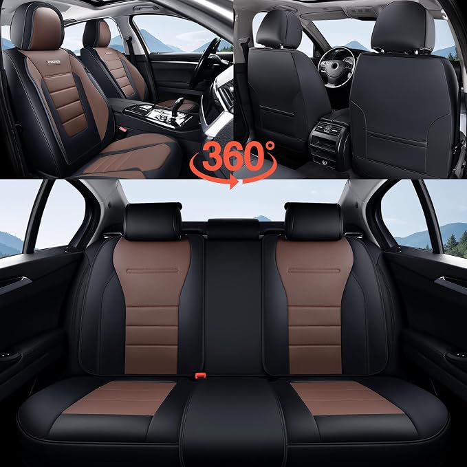 Coverado Car Seat Covers Full Set, Nappa Leather Seat Covers for Cars, Car Seat Protector Car Seat Cushion, Front and Back Seat Protectors Cushions Universal Fit for Most Cars Vehicles(Black&Coffee) - Image 8