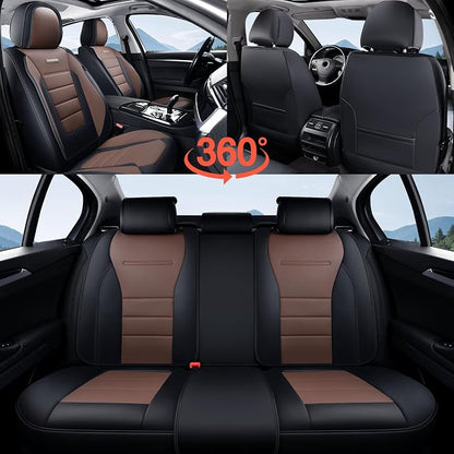Coverado Car Seat Covers Full Set, Nappa Leather Seat Covers for Cars, Car Seat Protector Car Seat Cushion, Front and Back Seat Protectors Cushions Universal Fit for Most Cars Vehicles(Black&Coffee) - Image 8
