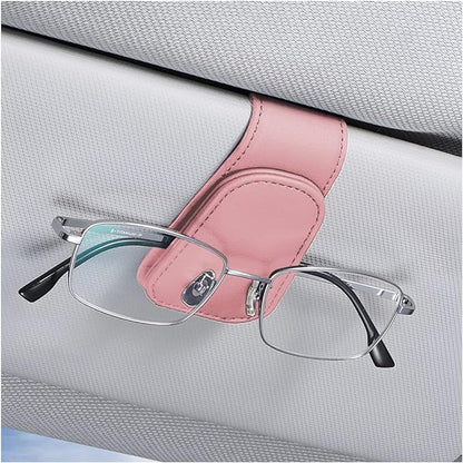 AICEL Sunglasses Holders for Car Sun Visor, Leather Magnetic Clip, Pink | Leather Eyeglasses Hanger Mounter, Magnetic Glasses Holder and Ticket Card Clip, Car Accessories, Universal Fit by AICEL
