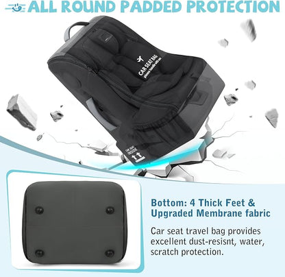 RAINSMORE Padded Car Seat Travel Bag for Airplane Car Seat Backpack, Black | Fits Infant Carrier & Boosters, Heavy-Duty Car Seat Cover for Air Travel Gate Check Carrier Bags for Airport with Side Pocket - Image 2
