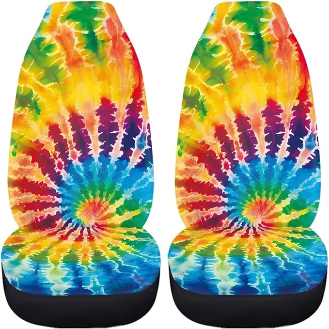 Car Seat Covers Full Set of 2, Colorful Tie Dye Cloth Seat for Auto Front Seats, Black Bucket Seat Covers for Cars Washable and Breathable Car Accessories for Sedan Truck SUV - Image 5