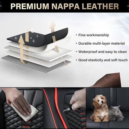 Coverado Car Seat Covers, Front Seat Cover, Waterproof Nappa Leather Seat Covers for Cars, 2 Pack Car Seat Protectors, Driver Seat Cover, Automotive Seat Covers Universal Fit for Most Cars, Black&Red - Image 4