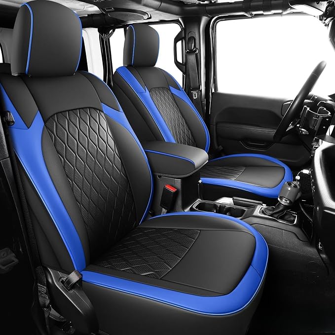 Coverado Seat Covers Fullset for Jeep Wrangler, Waterproof Car Seat Covers for Truck Automotive Seat Covers Custom Fit for 2018-2026 Jeep Wrangler JL Seat Covers 4-Door with Rear Cupholder Only（Blue） by COVERADOAUTO